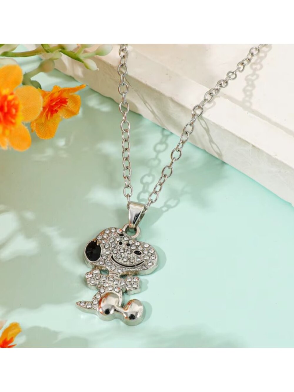 Snoopy Rhinestone Pendant Necklace Sparkling Cartoon Dog Clavicle Chain Cute
